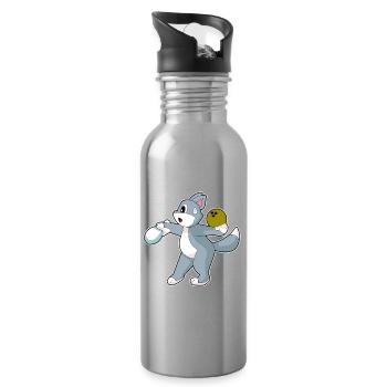 Katze Bowling Bowlingkugel Pin - Trinkflasche mit integriertem Trinkhalm - Lightsilver - Rechts