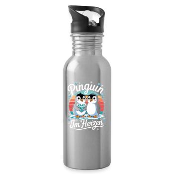  Pinguin Im Herzen Süße Pinguin Liebe Für Pinguin - Trinkflasche mit integriertem Trinkhalm - Lightsilver - Rechts