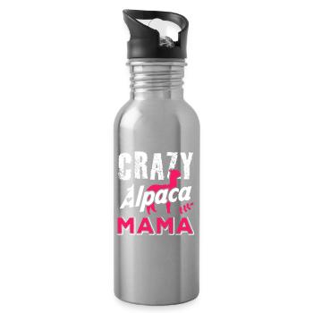 Crazy Alpaca Mama Funny Alpaca Lover Design - Trinkflasche mit integriertem Trinkhalm - Lightsilver - Rechts