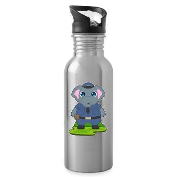 Elefant Polizist Polizeimütze Polizei - Trinkflasche mit integriertem Trinkhalm - Lightsilver - Rechts