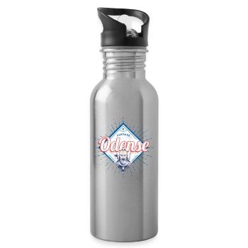 Odense City Denmark with Viking Holiday Souvenir - Water bottle with straw - silver - Right