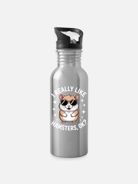 Hamster Sprüche Hamster Lustiges Hamster Geschenk  - Trinkflasche mit integriertem Trinkhalm - Lightsilver
