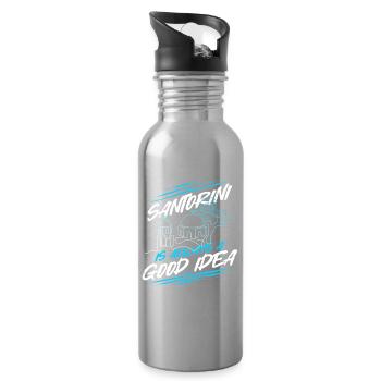 Santorini Is Always A Good Idea - Water bottle with straw - silver - Right