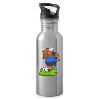 Stier Fußballspieler Fußball Sport - Trinkflasche mit integriertem Trinkhalm - Lightsilver - Rechts