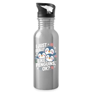 Penguin Trio Saying Picture - Water bottle with straw - silver - Right