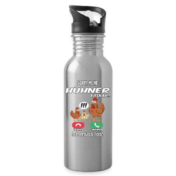Sorry, my chickens are calling - Water bottle with straw - silver - Right