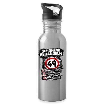 Treat Gently Traffic Sign 49 Birthday - Water bottle with straw - silver - Right