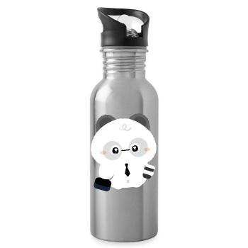 Müder Panda - Trinkflasche mit integriertem Trinkhalm - Lightsilver - Rechts