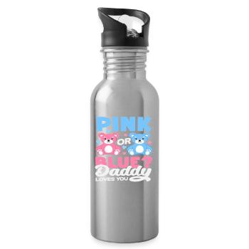 Pink Or Blue Dad Loves You Bear - Water bottle with straw - silver - Right