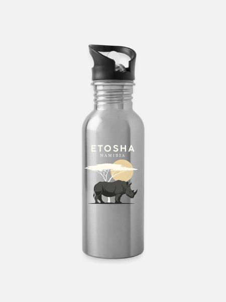 Etoshi Namibia - Trinkflasche mit integriertem Trinkhalm - Lightsilver