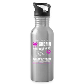 Beste Chefin von verdammt tollen Mitarbeitern - Trinkflasche mit integriertem Trinkhalm - Lightsilver - Rechts