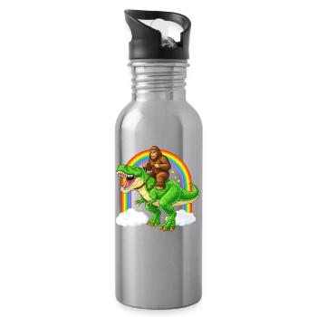 Bigfoot chevauchant un T-Rex Dinosaur Rainbow - Gourde avec paille intégrée - argent clair - Droite