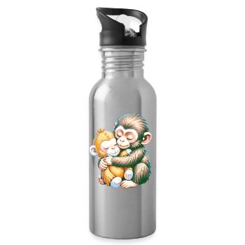 Umarmende Affen umarmen sich - Trinkflasche mit integriertem Trinkhalm - Lightsilver - Rechts