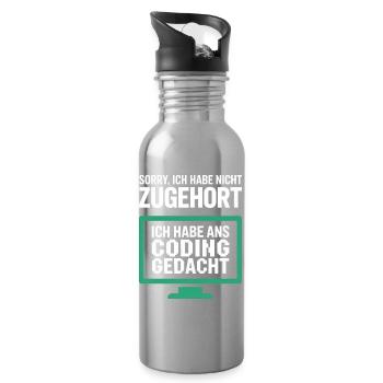 Gedanken statt Gehör am Pixelmonitor - Trinkflasche mit integriertem Trinkhalm - Lightsilver - Rechts