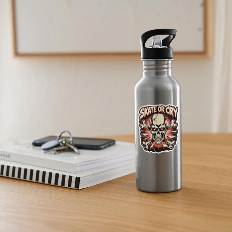 Skate- oder Cry-Skull-Tee-Design Trinkflasche mit integriertem Trinkhalm