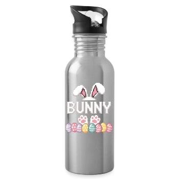 Osterhase Bunny Shirt – Retro Pixel Ostern Motiv - Trinkflasche mit integriertem Trinkhalm - Lightsilver - Rechts