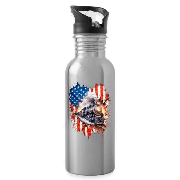 Steam Train Patriotism with US Flag - Water bottle with straw - silver - Right