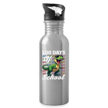 100 Tage Schule Dino Strichliste - Trinkflasche mit integriertem Trinkhalm - Lightsilver - Rechts