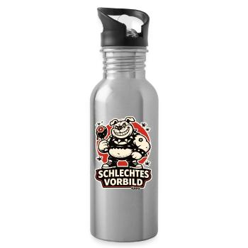 Schlechtes Vorbild Bulldog Cartoon - Water bottle with straw - silver - Right