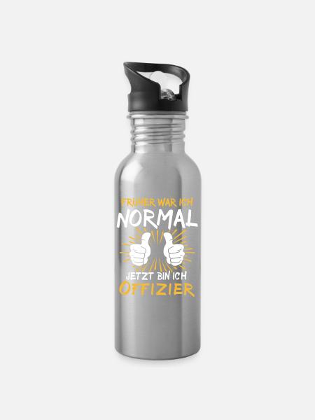 Offizier Spruch - Trinkflasche mit integriertem Trinkhalm - Lightsilver