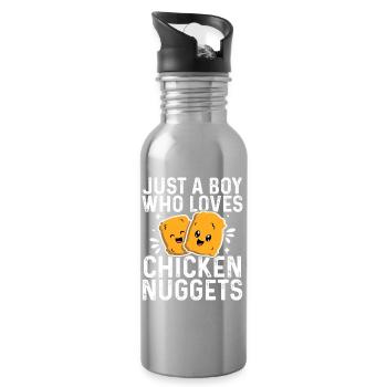 Just A Boy Who Loves Chicken Nuggets Funny Kids  - Water bottle with straw - silver - Right