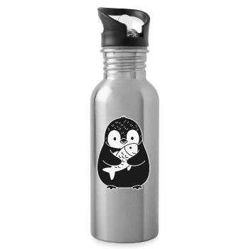Poisson-pingouin, animal mignon - Gourde avec paille intégrée - argent clair - Droite