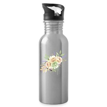 Floral Bouquet Watercolor Vintage - Water bottle with straw - silver - Right