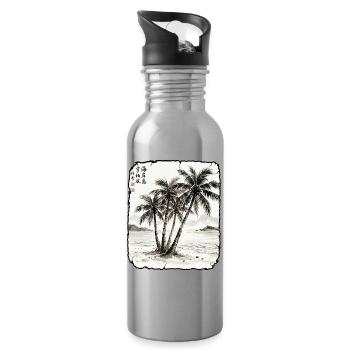Palmen Strand Asiatisch - Trinkflasche mit integriertem Trinkhalm - Lightsilver - Rechts