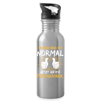Pizzabäcker Spruch - Trinkflasche mit integriertem Trinkhalm - Lightsilver - Rechts