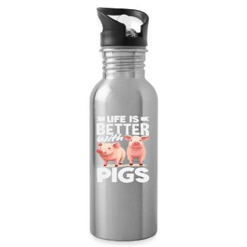 Life is better with pigs farm - Water bottle with straw - silver - Right