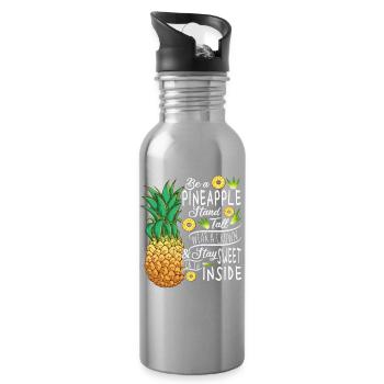 Be A Pineapple Stand Tall Wear A Crown Quote Art - Trinkflasche mit integriertem Trinkhalm - Lightsilver - Rechts