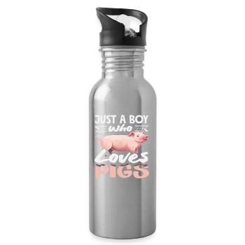 Just a boy who loves pigs farm - Water bottle with straw - silver - Right