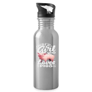 Nur ein Mädchen das Schweine liebt Ferkel - Trinkflasche mit integriertem Trinkhalm - Lightsilver - Rechts