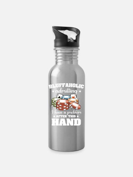 Poker Pokerspieler - Trinkflasche mit integriertem Trinkhalm - Lightsilver