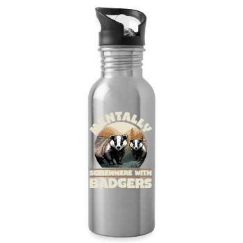 Funny Animal Badger - Trinkflasche mit integriertem Trinkhalm - Lightsilver - Rechts