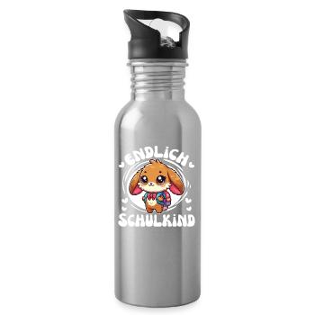 Endlich Schulkind süßer Hase zur Einschulung - Trinkflasche mit integriertem Trinkhalm - Lightsilver - Rechts