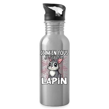 Je m'en fous je suis un lapin - süßer Hase - Trinkflasche mit integriertem Trinkhalm - Lightsilver - Rechts