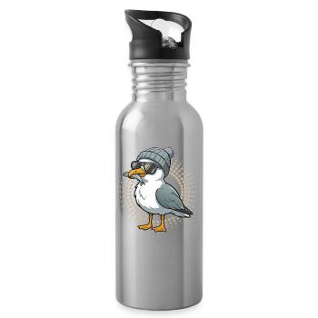 Mouette mouette de la lune avec casquette et poisson dans la bouche - Gourde avec paille intégrée - argent clair - Droite