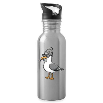 Mouette mouette de la lune avec casquette et poisson dans la bouche - Gourde avec paille intégrée - argent clair - Droite