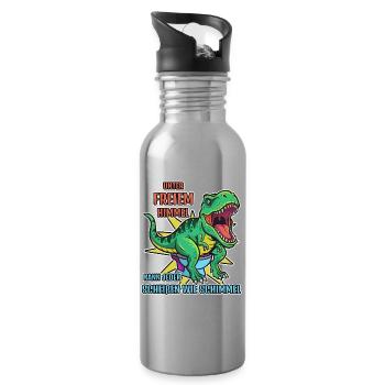 Dino Spruch: Unterm Himmel kann jeder Scheißen... - Trinkflasche mit integriertem Trinkhalm - Lightsilver - Rechts