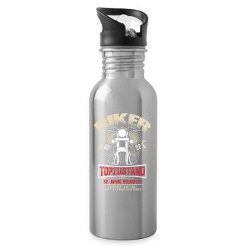 32nd Birthday Motorcyclist Motorcycle - Water bottle with straw - silver - Right