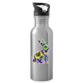 Hase Silhouette Blumen - Trinkflasche mit integriertem Trinkhalm - Lightsilver - Rechts