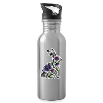 Hase Silhouette Blumen - Trinkflasche mit integriertem Trinkhalm - Lightsilver - Rechts