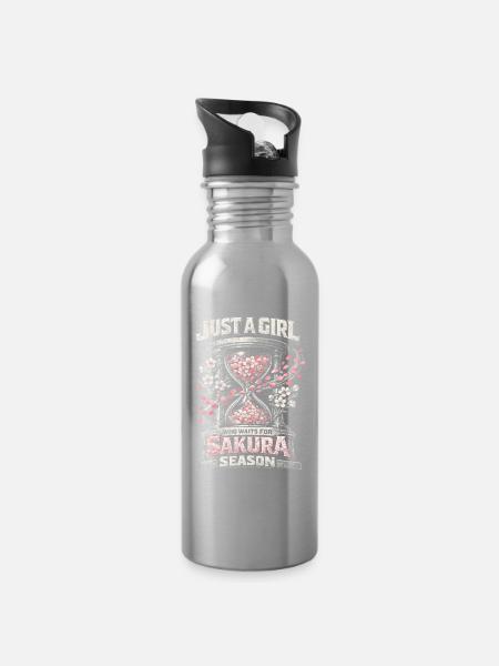 Kirschblüten Sakura Kirschblüte - Trinkflasche mit integriertem Trinkhalm - Lightsilver