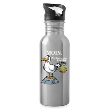 Norddeutscher Humor Spruch: MOIN - Trinkflasche mit integriertem Trinkhalm - Lightsilver - Rechts