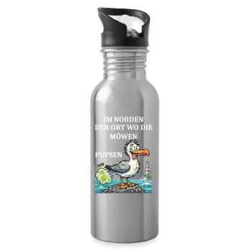 Norddeutscher Humor Spruch Möwe - Trinkflasche mit integriertem Trinkhalm - Lightsilver - Rechts