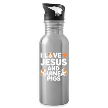 I Love Jesus and Guinea Pigs - Water bottle with straw - silver - Right