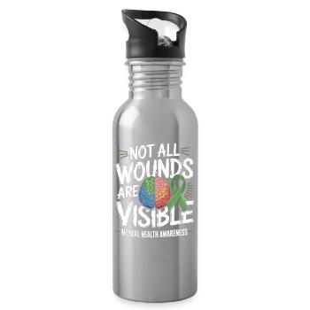 Not All Wounds Are Visible – Mental Health - Water bottle with straw - silver - Right