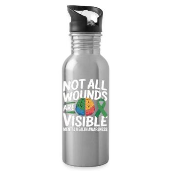 Not All Wounds Are Visible – Mental Health - Water bottle with straw - silver - Right