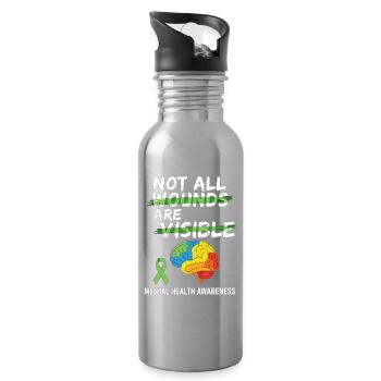 Not All Wounds Are Visible – Mental Health - Water bottle with straw - silver - Right
